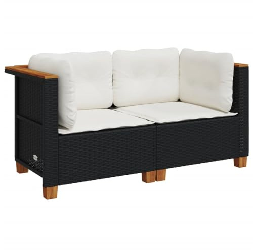 vidaXL Garten Ecksofas 2 STK., Ecksofa mit Kissen, Modular Mittelsofa für Garten, Gartensofa Gartensessel Gartenmöbel, Schwarz Poly Rattan