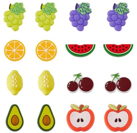 DICOSMETIC 16Pcs 8 Styles Fruit Silicone Beads Silicone Focal Beads Watermelen Lemon Orange Cherry Grape Pen Decor Rubber Beads for Pen Keychain Making Crochet Hooks Ends