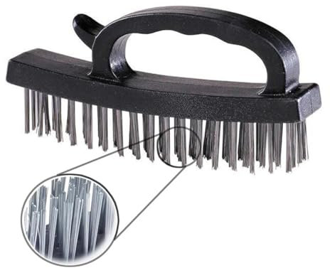 Wire Brush with Ergonomic Handle 4-Row Carbon Steel Brush Heavy Duty for Rust and Dirt Removal Multi-Function for Cleaning Roof Tiles, BBQ, and Paint Removal on Stone Walls