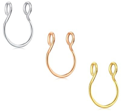 D.Bella 3Pcs Fake Nose Rings 20G 8mm Chirurgenstahl Faux Lip Septum Nose Rings Hoop Set Clip On Piercing Körperschmuck für Frauen Männer