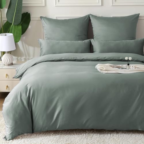 MILDLY Satin Bettwäsche 155x220 Baumwolle,100% Langstapelige Baumwolle Seidig Luxus Bettzeug, ÖkoTex Zertifiziert & für Allergiker Geeignet, 1 Bettbezug 155x220 & 1 Kissenbezug 80x80,GrauSage