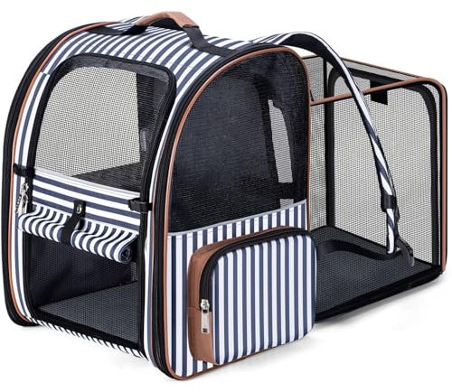 Lekesky Large Cat Carrier Backpack Expandable - Pet Carrier Backpack for Small Dogs Medium Cats Fit Up to 25 Lbs, Striped, XL