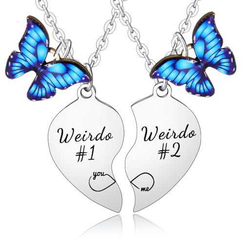 Ghloyza 2 Pcs Best Friend Necklaces - Heart Matching Friendship Necklaces with Butterflies - Perfect for Christmas, Birthday or Any Occasion