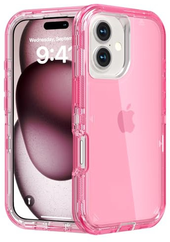 Follaroma for iPhone 16 Plus Case, Heavy Duty Shockproof Protection Phone Cases, Dual Layer Transparent Protective Cover Compatible with iPhone 16 Plus Phone Case, 6.7 inch,Crystal Pink