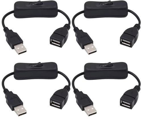 GTIWUNG 4 Pezzi Cavo USB DC Maschio-Femmina con Interruttore ON/OFF Nero, Cavo Switch USB, Cavo di Prolunga USB,Interruttore Accensione USB, Interruttore cavo Commutazione USB