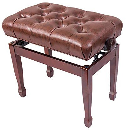 IUokLU Klavierbank aus Leder verstellbar gepolstert mit weichem PU-Kissen Klavierhocker Keyboardhocker mit Konstruktion aus massivem Hartholz (Teakholzbraun)，Teakholz Braun
