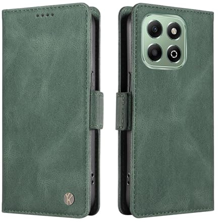 ILING Cover per HONOR X6b, Custodia a Premium Pelle PU Portafoglio Caso, Ultra Sottile Antiurto Flip Cover con Slot per Scheda/Supporto/RFID Blocking (Verde)