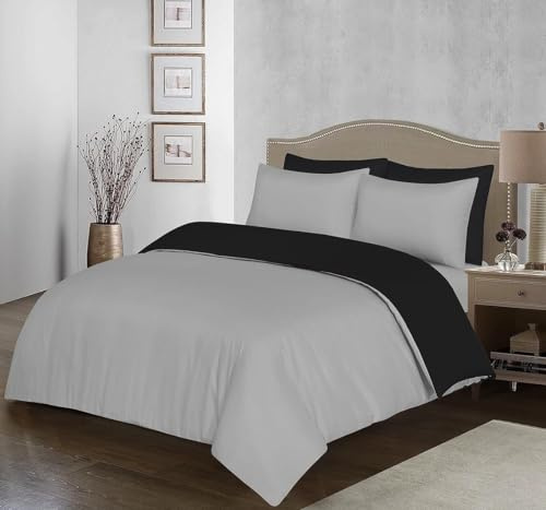 Ev Dekor SuperKing Duvet Cover– Reversible Microfiber Pillowcase Grey/Black | Home Gadgets World Microfiber Reversible Quilt Cover Set Pillowcases 50x75cm, Oeko-TEX Certified, Soft Breathable Ideal-Sizes