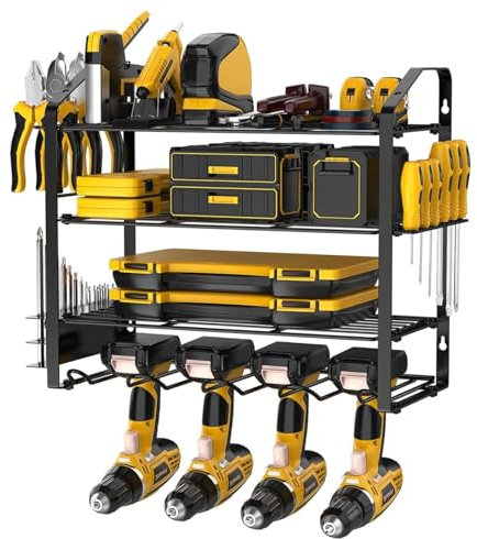 4 Layers Power Tool Organizer Storage Rack, Wall Mount Drill Holder For Power Drill Tools, Space Saving, Sturdy And Durable, Easy To Install, Add More Storage Space To Garage, Home, Workshop, Etc