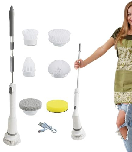 ycezw Escobilla de baño eléctrica, cepillo centrifugado para limpiar, cepillo de limpieza de ducha recargable – Cepillo giratorio multifuncional para baldosas de suelo