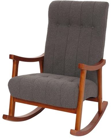 Mendler Schaukelstuhl HWC-K10 Holz - dunkelgrau, Gestell Walnuss-Optik | Relaxsessel, FSC®, Stoff/Textil, Bouclé, (450g/m²)