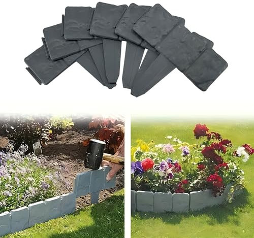 Bordure de pelouse 20pcs, 5m Anthracite Bordure de pelouse en Plastique Imitation Pierre, clôture de Jardin décorative, 1 élément (L x H) : 25x 23cm (Anthracite, 20pcs)