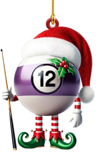 Ziennhu Billard – Weihnachtskugel aus Glas handbemalt – 9,5 cm Baumkugel, Billardkugeln mehrfarbig – lustige Weihnachtsdekoration mundgeblasen