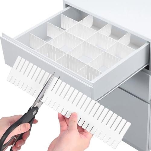Separadores de Cajones de 20 Piezas, Organizador de Cajones Ajustable, 32 x 7 cm, Separadores de Cajones de Plástico Blanco, Adecuado para Dormitorio, Almacenamiento de Calcetines y Ropa Interior
