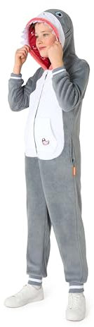 OppoSuits Kinder Einteiliger Pyjamas - Tier-Strampler - Hai Onesie - Grau