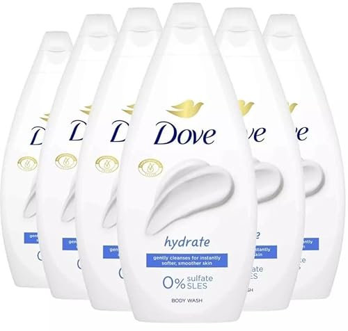 Dove Hydrate Bodywash – 6 x 450ml Bottles – Deeply Moisturizing & Nourishing, Gently Cleanses Skin, Dermatologically Tested, Fresh Fragrance for Soft Skin