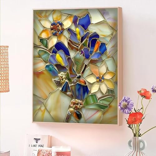 Malen Nach Zahlen Erwachsene Glas, Malen Nach Zahlen Blume, Kreativ Set für Erwachsene Frauen mit Pinseln und Acrylfarben Handgemalt Ölgemälde Leinwand für Home Wand Dekor,Frauen Geschenk 40x55cm O-15