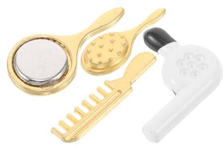 ERINGOGO 4stücke Miniatur Haarsalon Zubehör Set Teiliges Set Mit Haartrockner Spiegel Und Kamm Für Puppenhaus-Dekoration Realistische Friseurwerkzeuge Für Kreatives Spiel Und Styling