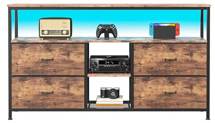 MINGZHE Mueble para TV, mesa de TV retro, soporte para medios, soporte de TV con cajones, centro de entretenimiento, consola multimedia, soporte de TV para salón, retro, marrón, 137 x 30 x 78 cm