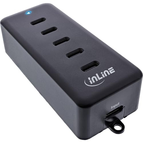 InLine 5-Port USB-C PowerHub, kompakte Ladegerät-Erweiterung für USB-C, intelligente Energieverteilung mit Power Delivery, max. 100W, 31515D