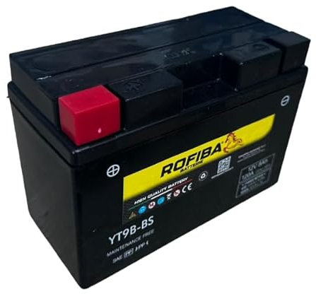 RoFiba YT9B-BS Batteria Moto 12V 8Ah AGM – Compatibile Exide ET9B-BS/Yuasa YT9B-BS – Codice Universale CB9B-BS