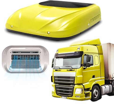 Aire acondicionado de techo para autocaravanas, 12 V/24 V, nueva actualización con pantalla de temperatura, 2000 W de potencia de refrigeración, 350 m³/h, flujo de aire de 360°,12VYellow-A