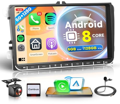 6G+128G 8 Core Wireless Carplay Android Autoradio per VW Golf 5 6 Passat Polo Tiguan Touran Caddy Skoda Seat 9 Pollici Autoradio Android Auto GPS Navi WiFi Bluetooth FM/RDS/DSP Telecamera Posteriore