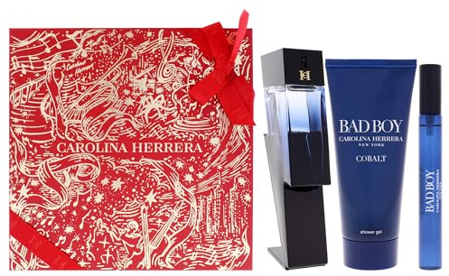 Carolina Herrera Bad Boy Cobalt 3-teiliges Geschenkset für Herren (100 ml Eau de Parfum Spray + 10 g Duschgel + 10 ml Eau de Parfum Spray)