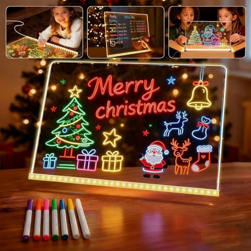 LED Notiztafel mit Farben, 2026 Neu Acryl Notiztafel mit 7 Farben Stift, LED Maltafel Kinder Transparente Notiz-tafel mit Ständer Abwischbar Drawing Light Kreatives Geschenk für Kinder (30 * 20cm)