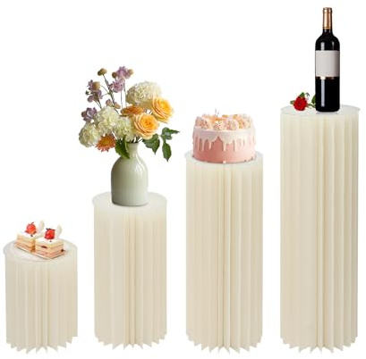 Kozivmo Lot de 4 supports de fleurs en carton de mariage, centres de table, vases, cylindres, stands, colonnes en papier pliables pour mariage, anniversaire, fête, décoration (40/60/80/100 cm)