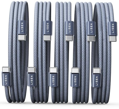 LISEN 60W USB C to USB C Cable 5 Pack (1+1+2+2+3) USBC to USBC | C to Type C Charger Cables Fast Charging for iPhone 18 Pro Max 17 16 Duo iPad Pro Air Samsung Galaxy S25 S24 Pixel Switch