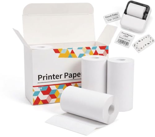 Papel térmico blanco no adhesivo para mini impresora T02/M02X/M02L/M02S, 3 rollos de 53 mm × 6,5 m, 10 años de durabilidad, compatible con Phomem