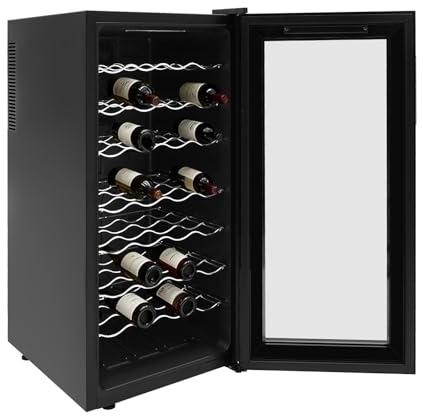 HUOMMGS Weinkühlschrank Klein Weinkühlschränke I 12-18℃ Einstellbar I Geräuscharmer I LED Beleuchtung I Doppelte Gehärtetem Glas I Modern Flaschenkühlschrank Getränkekühlschrank für Büros (32 Flasche)