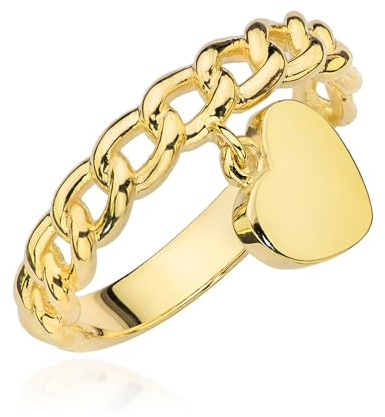 GREMARI Damen Ring 333 Gelbgold (8 Karat) mit Herz Anhänger – filigraner Goldring im Ketten Design, eleganter Damen Schmuck Geschenk für Frauen