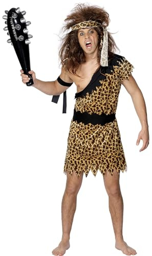 Smiffys Caveman Costume, Brown with Tunic, Headband & Armband, Cavemen & Women Fancy Dress, Caveman Dress Up Costumes