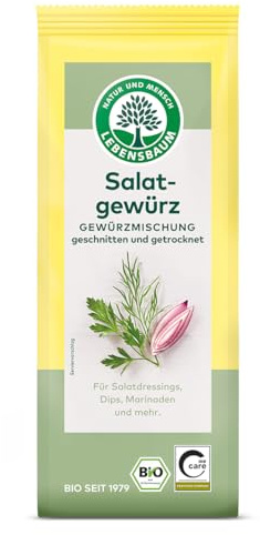 Lebensbaum Salatgewürz, Bio-Gewürzmischung für Salatdressing, Dips & Marinaden, aromatisch-frische Gartenmischung mit Dillnote, geschnitten & getrocknet, 40g