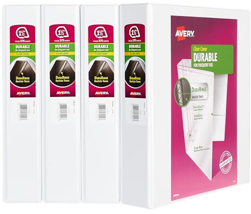 Avery Durable View 17576 Ringordner mit 3 Ringen, für Zuhause, Schulbedarf, Bürobedarf oder Organisation zu Hause, 3,8 cm schräger Ring, 4 weiße Ordner