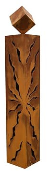 GARTENDEKOSHOP24 - Gartendeko Rostsäule, Skulptur, Metall, 100 cm, mit Rost Würfel, für draußen. Handgefertigte, viereckige Rostsäule, Gartenskulptur mit Würfel. Tolle Gartendeko als Geschenk.