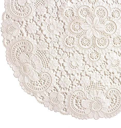 Plauener Spitze Tischdecke aus Guipure-Spitze No. 10276_e_60 Tischdecke Tosca, 60 cm rund, Farbe Champagner - in Handstickerei komplettiert