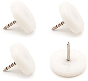 K.D.J. Brand Möbelgleiter aus Kunststoff mit Nagel rund, 4 Stück in weiß, 25 mm Ø, 5 mm dick, Stuhlgleiter mit Nagel, Kunststoffgleiter für Gartenstühle – Made in Germany