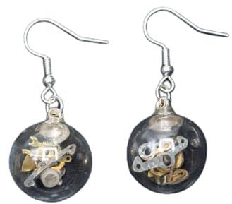 Steampunk Glas Kugel Ohrringe Kugeln Schrauben Bubble Miniblings versilbert | In Berlin von Hand montierter Ohrschmuck, mit Hänger und Uhrenteile