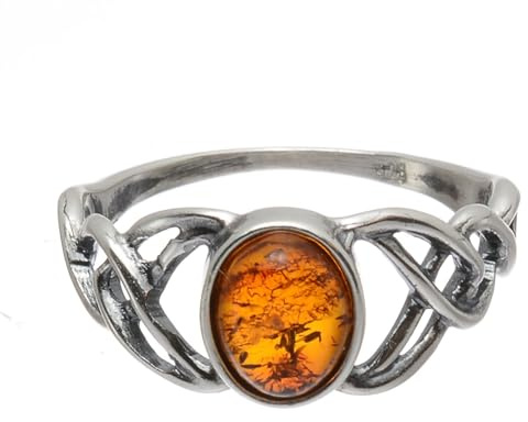HolidayGiftShops Sterling Silver and Baltic Honey Amber Celtic Knots Adult Ring- Size 10.5