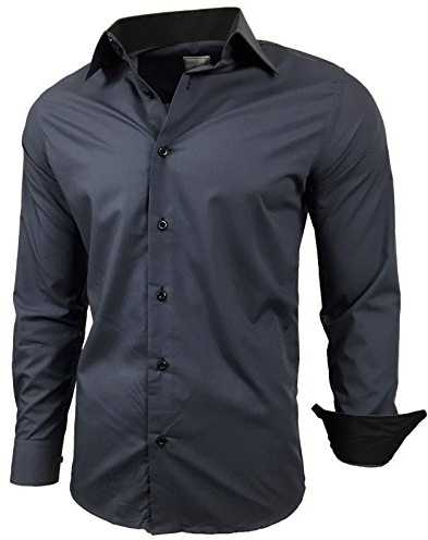 Subliminal Mode - Chemise Homme Bicolore uni Manches Longues Coupe Slim Business RN44,XL,Gris