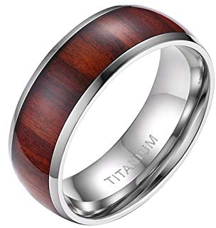 Mabohity Ring Herren Titan-Ring mit Holz Echtholzeinlage Titanium 8mm Breit Ehering Verlobungsring Freundschaftsring Hochzeit Band, Silber, Größe 54