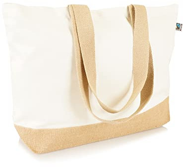 Jute statt Plastik Original | CB320BXF | Einkaufstasche Canvas | Jutetasche Baumwollltasche Shopper Jutebeutel Stofftasche | Fair & Nachhaltig | Shopping Einkauf | braun