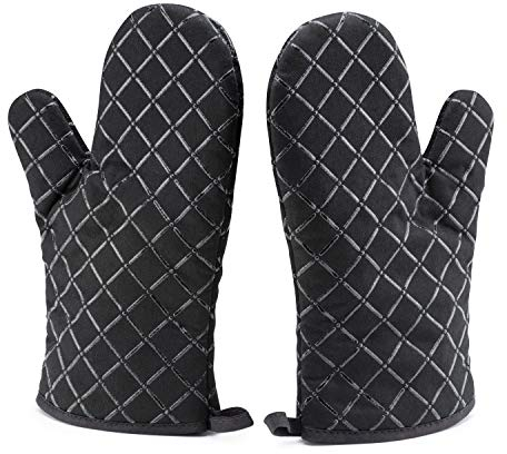 LS Industries Ofenhandschuhe Anti Rutsch (Schwarz), Hitzebeständig bis 250°C, aus Baumwolle und mit einem Silikon-Netz überzogen für sicheren Halt