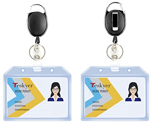 Teskyer 2 Pezzi Porta Badge Retrattili, Plastica Extra Spesso, Morbido, Trasparente, Orizzontale Porta Badge, Dimensioni Interne 9 x 5,4 cm