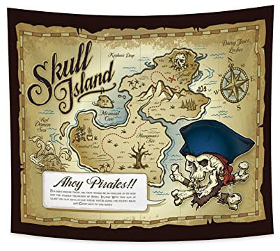 YONGFOTO 220x190cm Vintage Map Tapisserie, Alte Piratenkarten Schatz Totenkopfinsel Ozean Meereswellen Kompass Wanddecke für Wohnzimmer Wohnheimdeko Sofa Teppich
