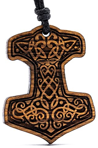 treeforce Thors Hammer, Mjölnir Holzkette, Halskette, Schlüsselanhänger oder Auto- Anhänger 3 in 1 DIY Schmuck, handmade, nachhaltig und vegan aus Holz