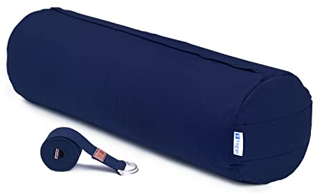 Yogan Yoga Bolster | Buchweizenschalen | Bio-Baumwolle | abnehmbarer und waschbarer Bezug (marineblau)